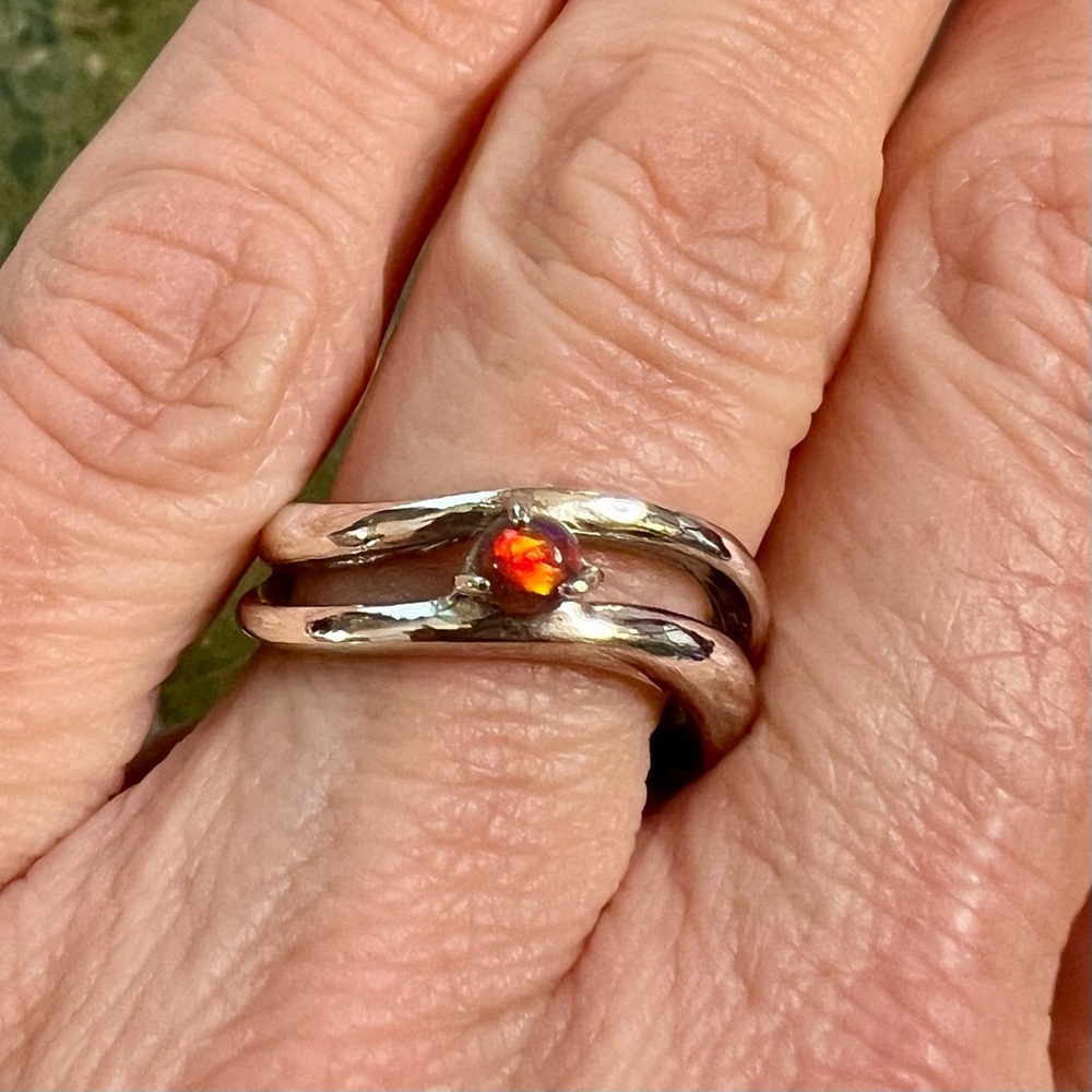 Fire Opal Sterling Silver Asymmetrical Ring Size 7